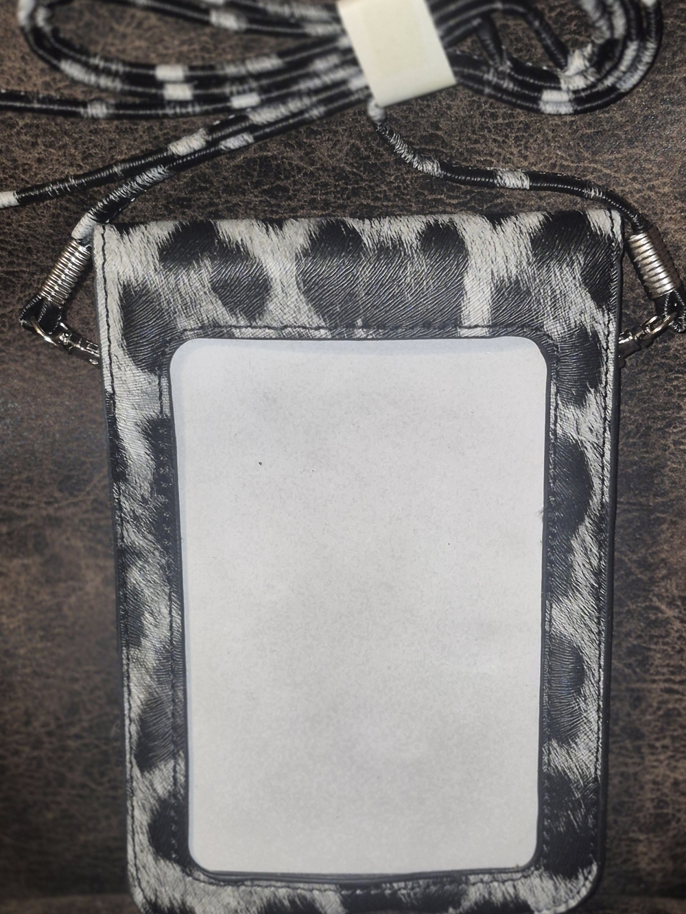 Safari-Print Crossbody Phone Wallet in Black and White